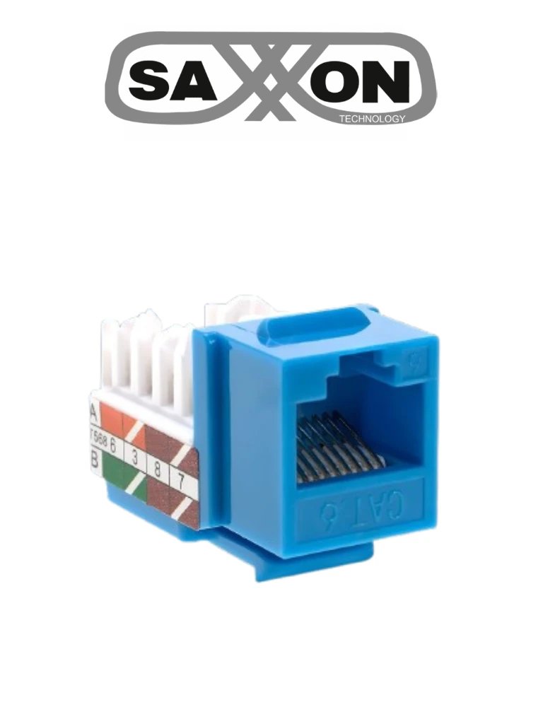 SAXXON M2656B - Modulo jack keystone RJ45 / 8 Hilos / CAT 6 / Compatible con calibres  AWG 22-26 / Color azul