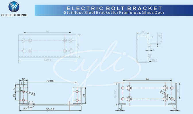 YLI BBK600 - Soporte especial para cerraduras de perno modelo YB300 para Instalación en puertas de vidrio / Aluminio