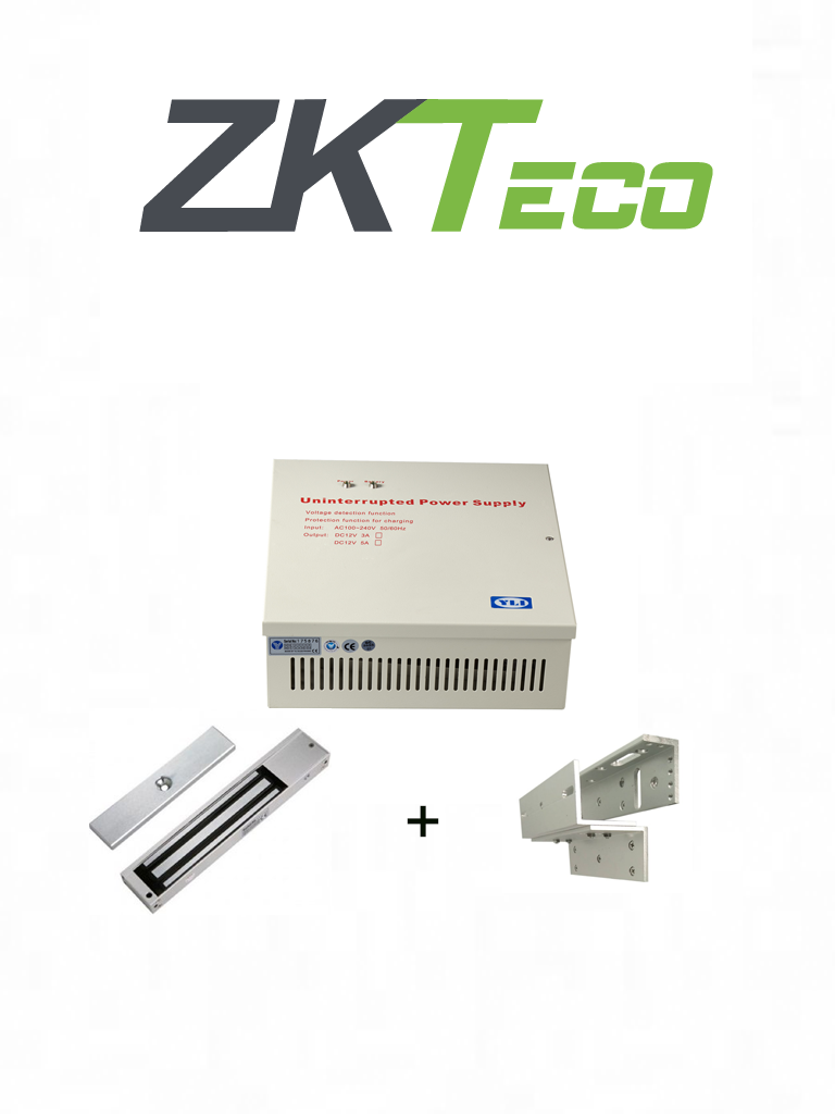 ZKTECO LM200YPAK - Contrachapa magnética de 200 kg o 440 lb, incluye soporte de instalación ZL y Gabinete metálico con salida de 12 VDC a 3A, soporta batería de respaldo — ZKTeco · SKU ZKT0850007