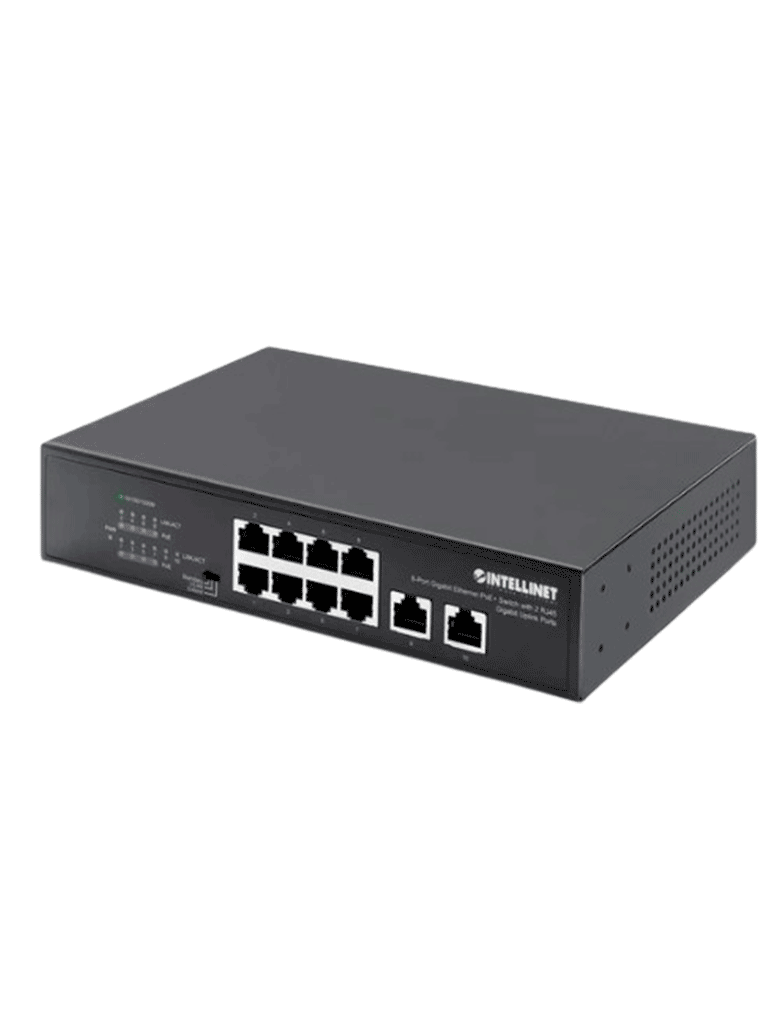 Intellinet - 561402 Switch Gigabit con 8 puertos PoE+ y 2 puertos Gigabit RJ45 de enlace ascendente