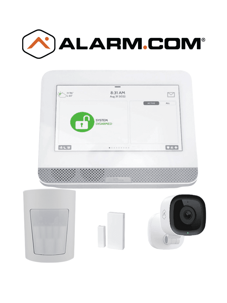 QOLSYS IQ4 HUB Video Basico - Paquete que contiene Sistema de Alarma IQ 4 HUB , con pantalla táctil de 7", Power G 915 Mhz  1 sensor PIR inalámbrico PGP9914, 1 sensores magnéticos inalámbrico PG9303 y Cámara Interior alarm.com ADCV523