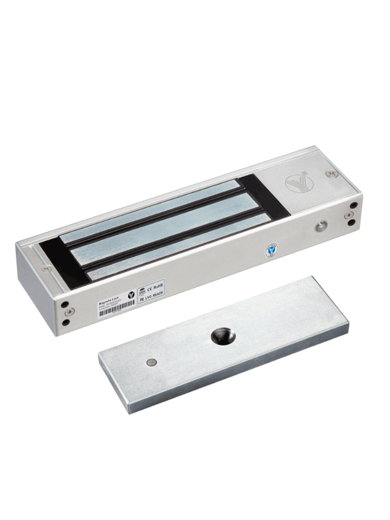 YLI YM750NTLED - Cerradura Magnética 750 kg o 1500 Lb de Fuerza de Sujeción / Indicador Led / Uso Interior / Retardo de tiempo / Voltaje Dual 12v/24 VDC / Compatible con Soporte MBK750ZL