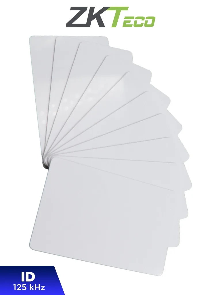 ZKTECO IDCARDNN - Paquete de 10 Tarjetas ID con Frecuencia de 125 kHz, 1 mm de Grosor, Sin Folio Impreso — ZKTeco · SKU ZKT069002