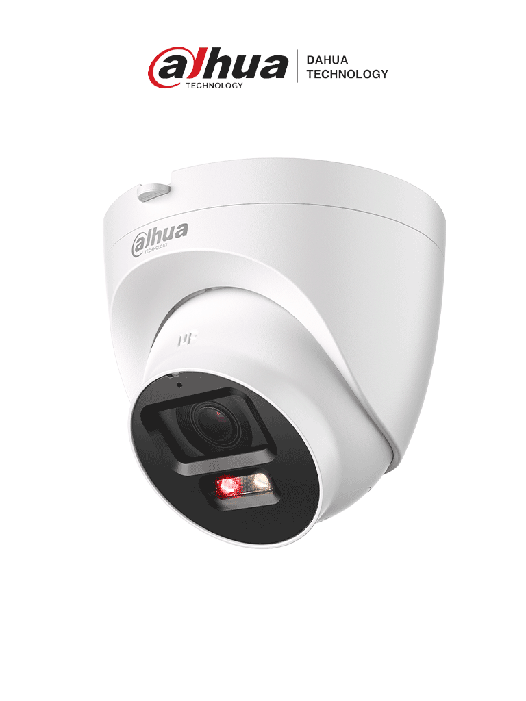 DAHUA IPC-HDW2249T-S-PV - Cámara domo IP de 2MP/ Iluminador Dual Inteligente/ Lente 2.8/ Disuasión activa/ SMD Plus/ protección perimetral/ Incorpora micrófono y bocina/ LED IR incorporado y luz cálida 30m/ PoE/ IP67/ IK10 antivandálica/ Ranura micro SD. — Dahua Technology · SKU DHT0040144