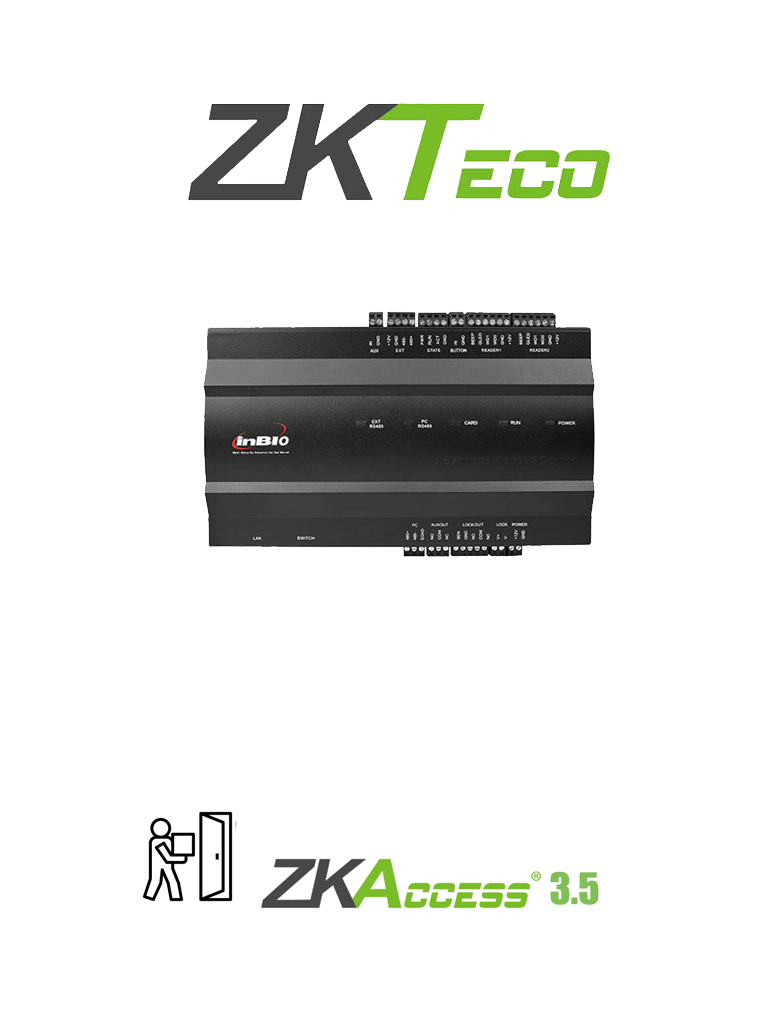 ZKTECO INBIO160 - PANEL DE CONTROL DE ACCESO PARA 1 PUERTA / 2 LECTORAS / 3 MIL HUELLAS / PULL SDK — ZKTeco · SKU ZTA065006