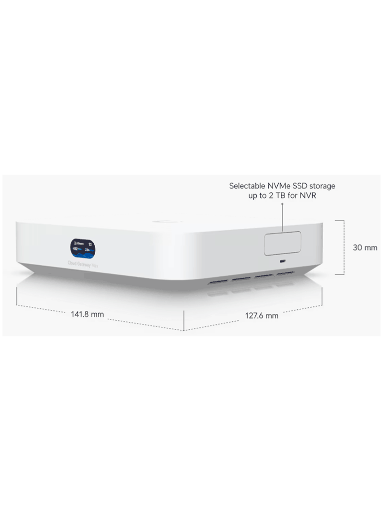 UBIQUITI UCG-MAX - Cloud Gateway UniFi, 4 puertos LAN de 2.5GbE, 1 puerto intercambiable a WAN, 1 puerto WAN de 2.5GbE, Balanceo de carga, 1.5Gbps con IDS/IPS, recomendado para 30 dispositivos y 300 clientes.
