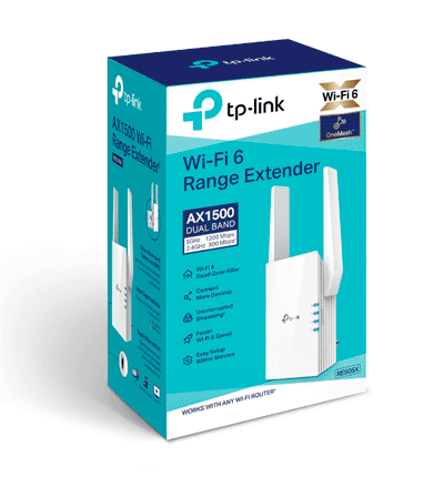 TP-LINK RE505X - Repetidor WiFi AX1500 con WiFi 6 de doble banda 2.4GHz (300Mbps) y 5GHz (1200Mbps), One Mesh, indicador inteligente de señal, modo punto de acceso, 2 antenas externas y 1 puerto Ethernet (RJ45) 10/100/1000Mbps