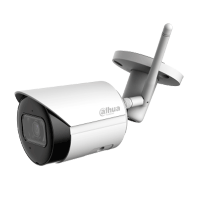 DAHUA IPC-HFW1430DS-SAW - Camara IP Bullet Wifi de 4 Megapixeles/ Lente de 2.8mm/ 90 Grados de Apertura/ H.265+/ IR de 30 Metros/ Microfono Integrado/ Ranura para MicroSD/ Metalica/ IP67/ DWDR/ Videoanaliticos con SMD/
