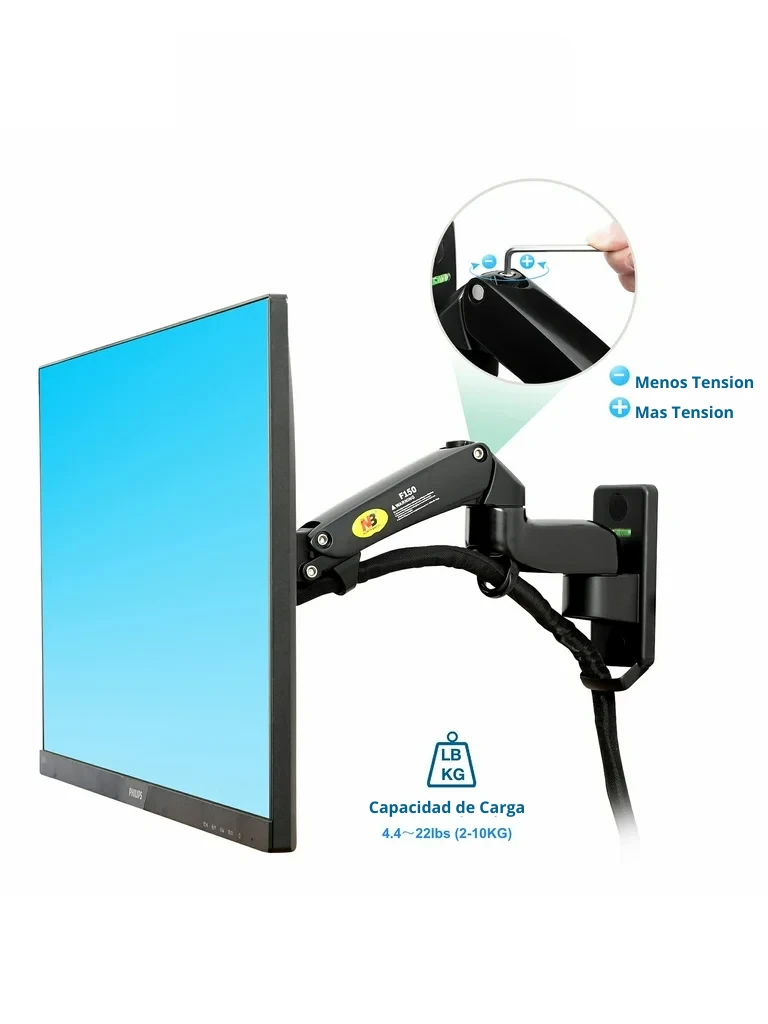 TCE F150 - Soporte de Pared para Pantallas de 17 a 35" , Carga Máxima 12 Kg , VESA 75x75mm / 100x100mm , Ajuste Inclinación y Rotación