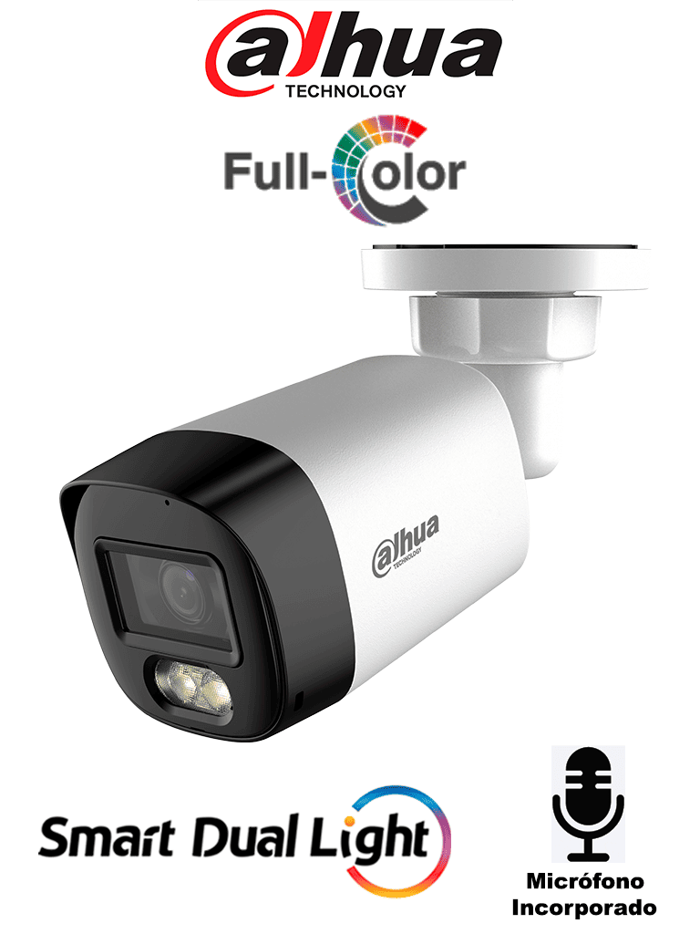 DAHUA DH-HAC-HFW1500RLN-IL-A-S3-DIP - Camara Bullet de 5 Megapixeles/ Iluminación Dual Inteligente + FullColor/ Lente de 2.8mm/ 106 Grados de Apertura/ 20 Metros de IR y Luz Visible/ Micrófono Integrado/ IP67/ Soporta: CVI/CVBS/AHD/TVI/ — Dahua Technology · SKU DHT0290113