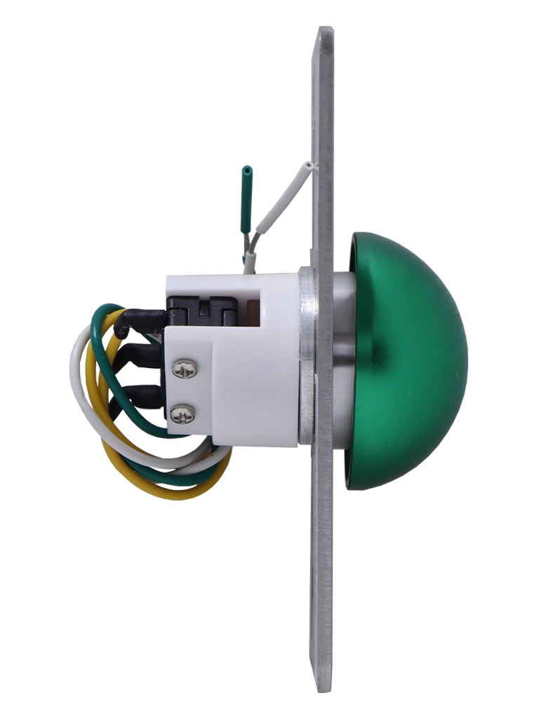 YLI PBK818A - Botón de Salida Tipo Hongo, Carcasa de Acero Inoxidable con Acabado Trefilado, Botón Verde, Función NC/NO