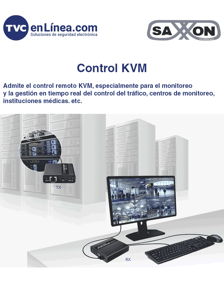 SAXXON LKV223KVM - Kit Extensor KVM de Video HDMI y Puerto USB/ 1080P @ 60 Hz/ HDR/ Hasta 70 metros con Cat6/6A/7/ Cero latencia/ Loop HDMI en Transmisor/ Salida de audio/ Función EDID/