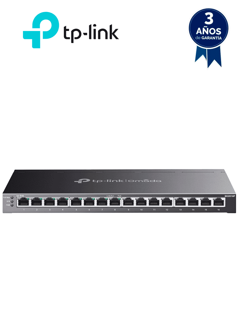 TP-LINK - SG2016P - Switch JetStream de 16 puertos con PoE+ — TP-Link · SKU TPL3720030