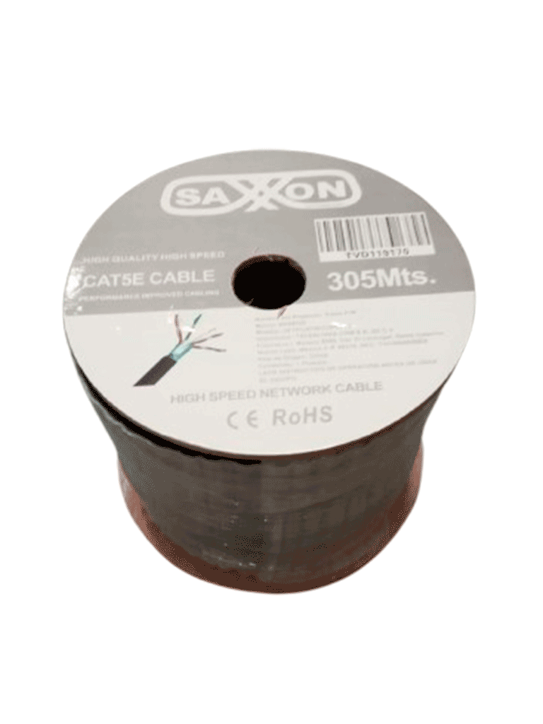 SAXXON OFTPCAT5ECOPE305N - Bobina de Cable FTP Cat5e 100% Cobre/ 305 Metros/ Blindado/ Color Negro/ Uso Exterior/ Ideal para Cableado de Redes de Datos y Video/ Cert ISO9001/ UL / RoSH