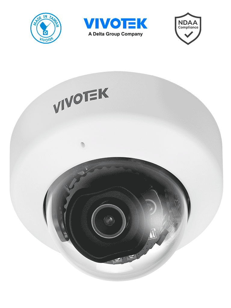 VIVOTEK FD9186-H - Cámara IP domo interior 5 Megapixeles, lente fijo 2.8mm, Smart IR 30mts, WDR Pro, micrófono integrado, Smart VCA, DI, DC12V, Ciberseguridad Trend Micro · SKU VIV0040040