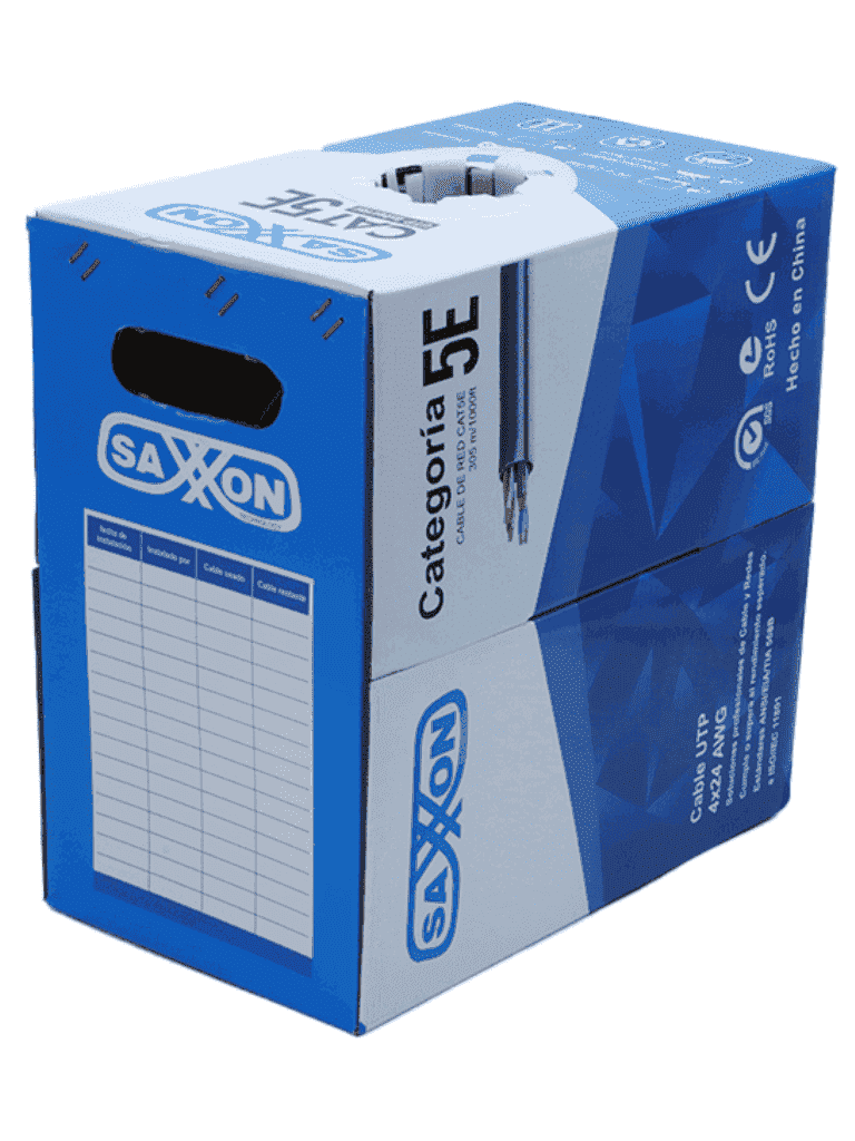 SAXXON OUTP5ECCA305G - Bobina de Cable UTP Cat5e/ 305 Metros/ CCA/ Color Gris/ Uso Interior/ Cert ISO9001/ UL 444/ RoSH/ ANSI/ TIA/ EI-568B