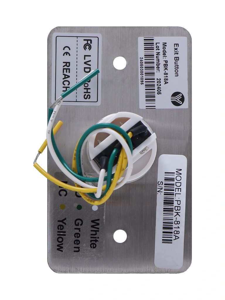 YLI PBK818A - Botón de Salida Tipo Hongo, Carcasa de Acero Inoxidable con Acabado Trefilado, Botón Verde, Función NC/NO