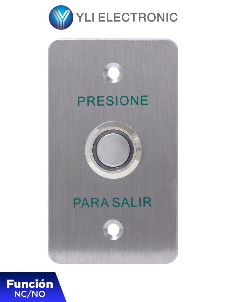 YLI PBK814BLED - Botón de Salida Mecánico, Indicador LED (Azul), Acero Inoxidable, 12 VCC, Función NC/NO — YLI ELECTRONIC · SKU 4750002