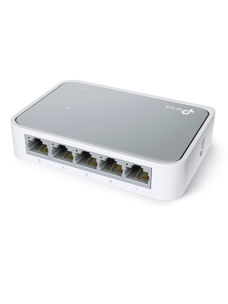 TP-LINK TL-SF1005D - Switch de escritorio con 5 puertos RJ45 Fast Ethernet, diseño en plástico y configuración plug and play.