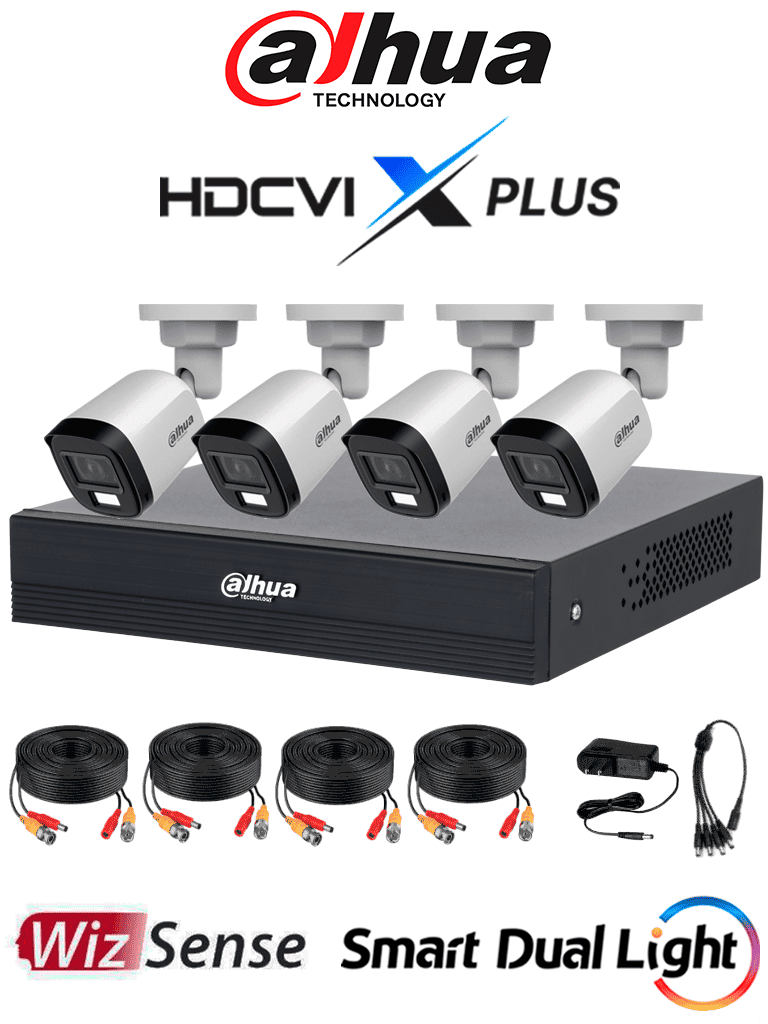 DAHUA DHI-KIT/XVR1B04-I/T/4-B2A21N-U-IL-A-0280B - Kit 4 Canales 2 MP/ DVR Cooper-U WizSense con IA/ Cámaras B2A21N-U-IL-A/ Hasta 5 Canales IP Max 20Mbps/ Soporta HDCVI & AHD & TVI & CVBS/ Metálica/ Cámara con Iluminador Dual Inteligente/