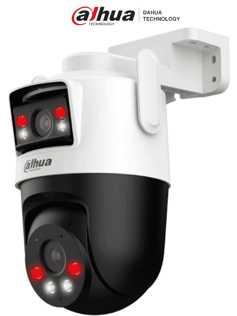 Dahua IPC-WPT1539DD-SW-5E2-PV - Cámara IP PT Wifi Dual de 10 MP, 2 Lentes de 5 MP cada uno (Fijo y PT), Iluminador Dual Inteligente/ IR de 50m, Microfono y Altavoz Integrados, IA, Autotracking, Disuación activa, Ranura MicroSD, IP66 — Dahua Technology · SKU DHT0060118