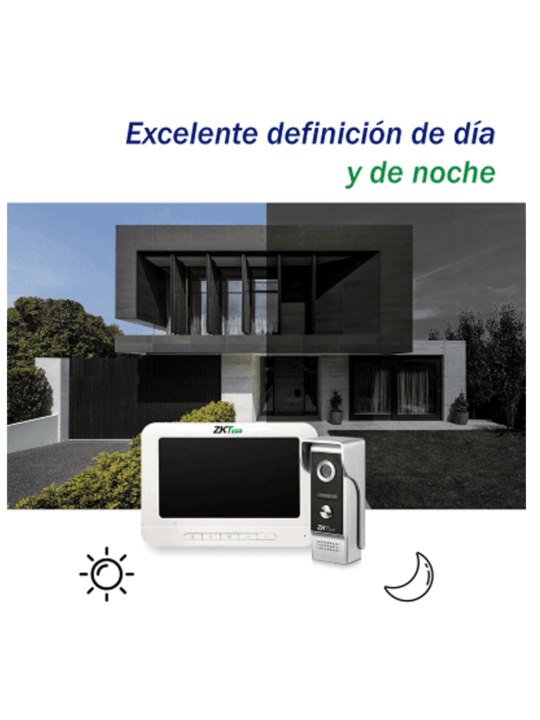 ZKTECO VDP03B3 Kit - Kit de Videoportero Analógico / Monitor de 7 Pulgadas / Frente de Calle con cámara de 1 MP / Angulo de Visión 87° /  Conexión hasta 4 monitores