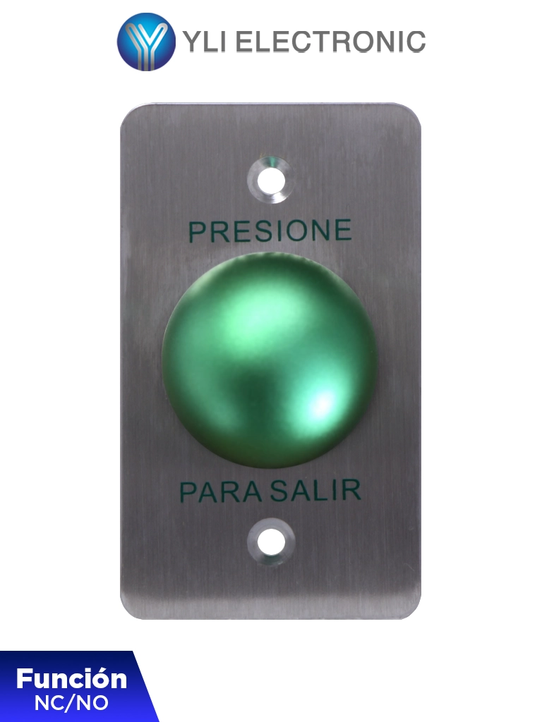 YLI PBK818A - Botón de Salida Tipo Hongo, Carcasa de Acero Inoxidable con Acabado Trefilado, Botón Verde, Función NC/NO — YLI ELECTRONIC · SKU YLI475001