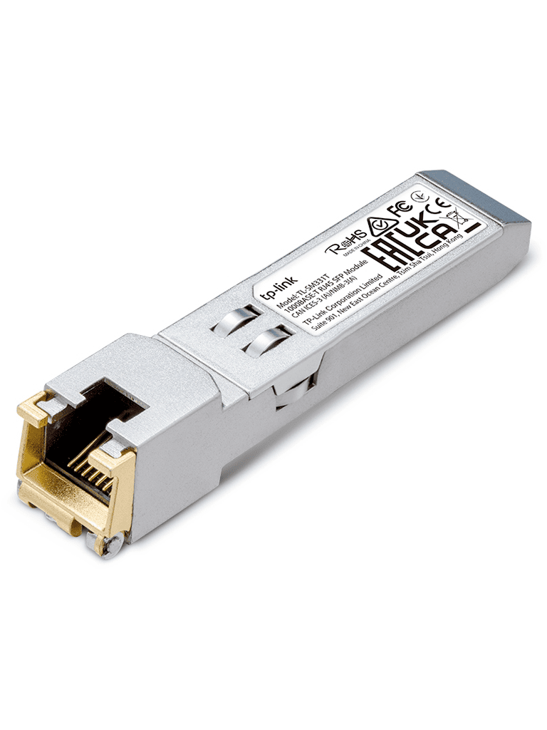 TP-LINK - SM331T / Transceptor mini-GBIC SFP 1000BASE-T RJ45 /  Para cable UTP Cat 5e o superior con alcance de hasta 100 m / Rango de temperatura de funcionamiento desde 0° hasta 70° C