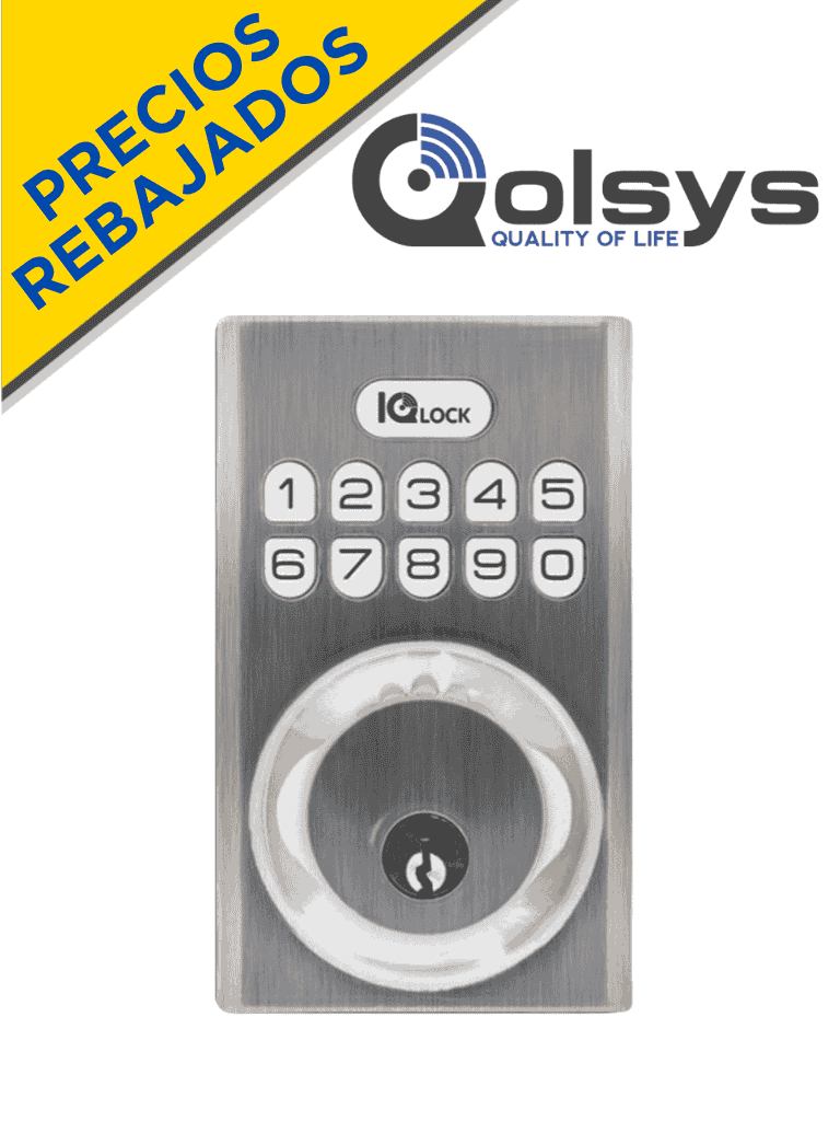 QOLSYS IQDLK-PGK-SN Cerradura con botón pulsador - Cerradura Inteligente PowerG, color Níquel Satinado (Satin Nickel)
