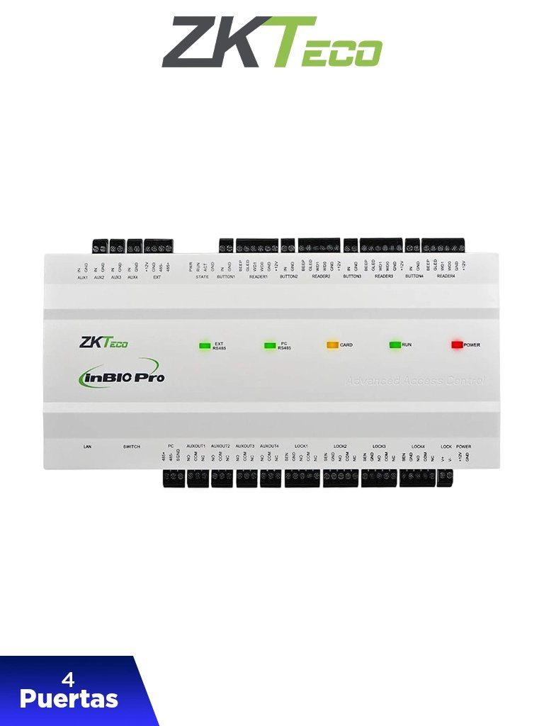 ZKTECO INBIO460PROPLUS - Panel Biométrico de Acceso para 4 Puertas, 100,000 Usuarios, 20,000 Huellas, Lectores RS-485/OSDP, 500,000 Transacciones