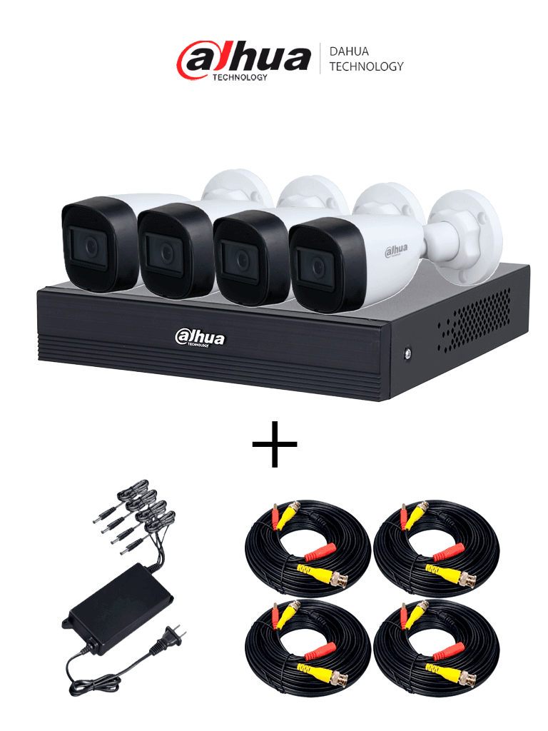 DAHUA PAQ-DH-XVR1B04-I-T-DH-HAC-HFW1200CN-A - Paquete Armado Dahua/ Incluye Grabador DH-XVR1B04-I-T/ 4 Cámaras DH-HAC-HFW1200CN-A-0280B-S5/ Fuente FUENTEKIT2NEWPULL/ Cable CABLEKIT