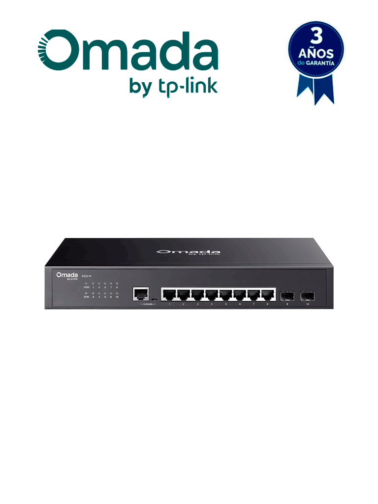 TP-LINK SG3210 - Switch JetStream administrable con 8 puertos 10/100/1000 Mbps y 2 puertos SFP, compatible con administración centralizada OMADA SDN. — TP-Link · SKU TPL3700026