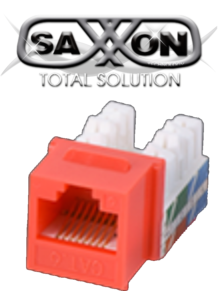 SAXXON M2656AR - Modulo jack keystone RJ45 / 8 Hilos / CAT 6A / Compatible con calibres  AWG 22-26 / Color rojo