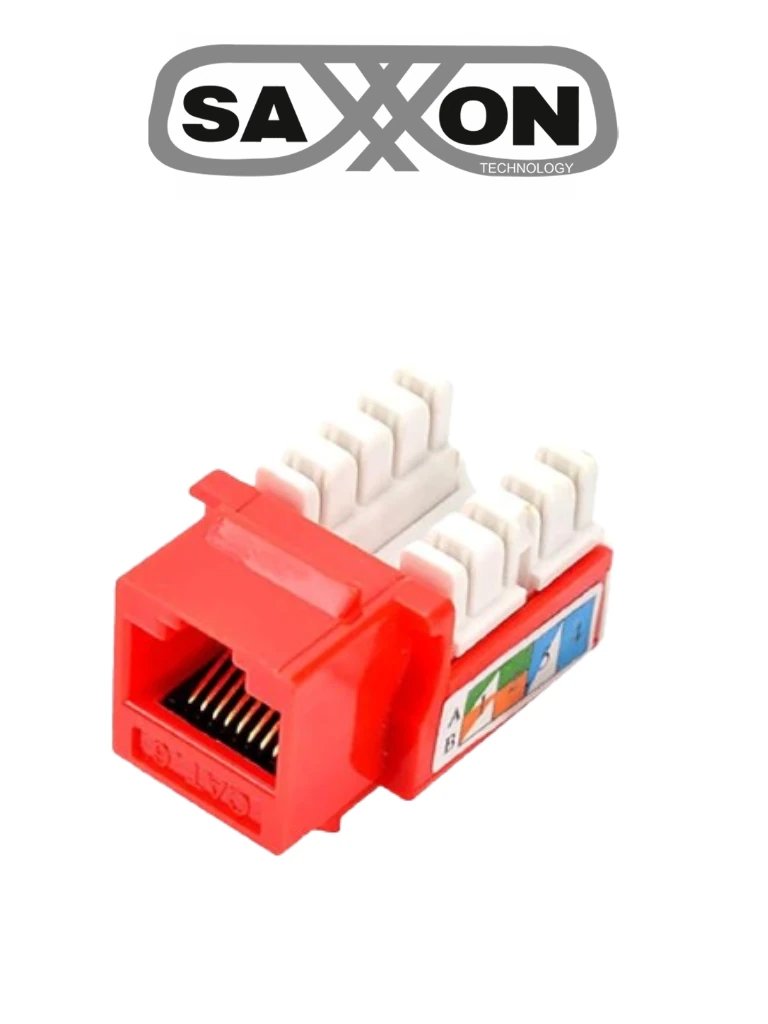 SAXXON M2656R - Modulo jack keystone RJ45 / 8 Hilos / CAT 6 / Compatible con calibres  AWG 22-26 / Color rojo