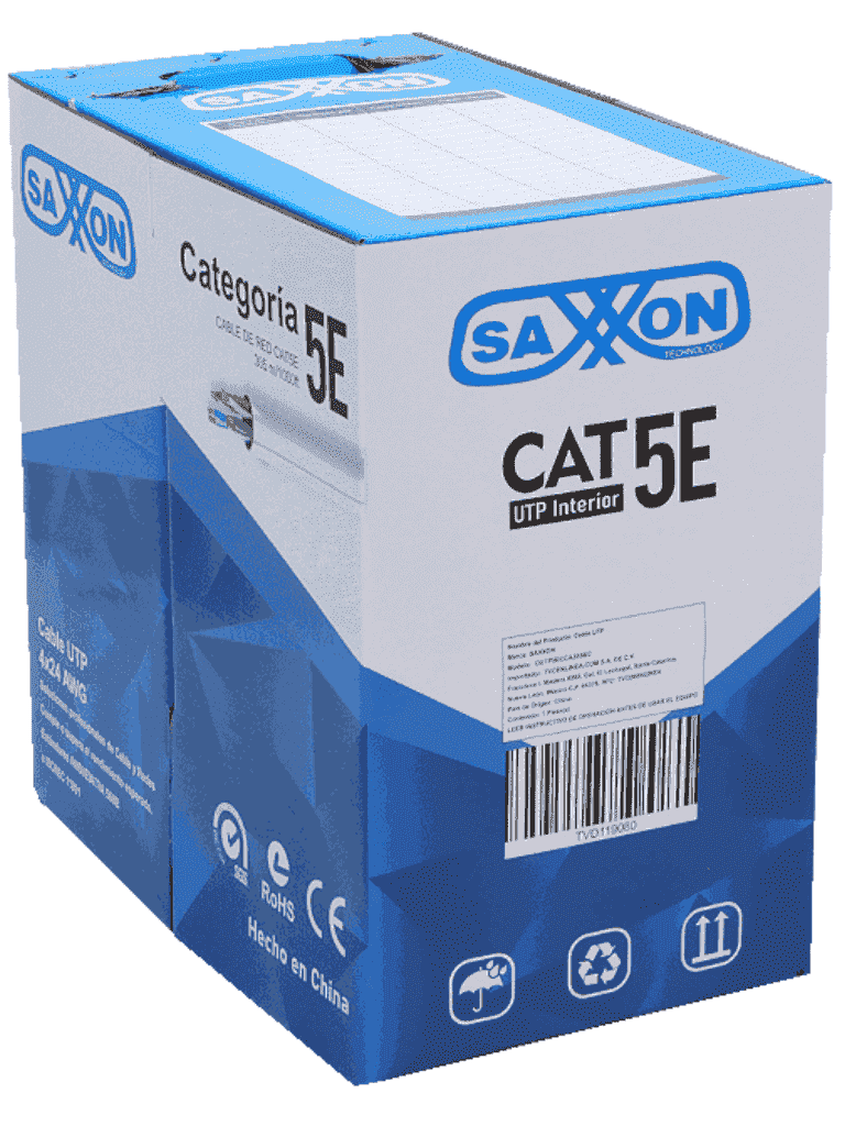SAXXON OUTP5ECCA305BC - Bobina de Cable UTP Cat5e/ 305 Metros/ CCA/ Color Blanco/ Uso Interior/ Cert ISO9001/ UL 444/ RoSH/ ANSI/ TIA/ EI-568B