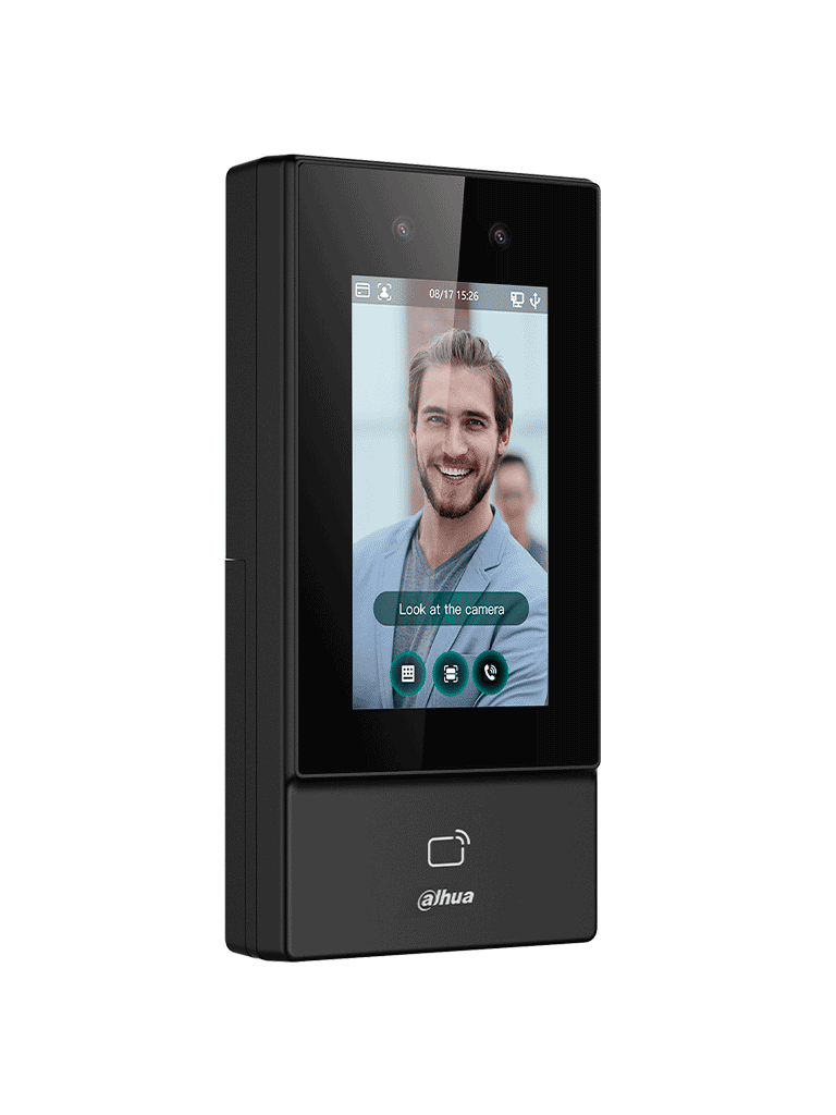 DAHUA ASI6213S-D - Control de Acceso para Exterior con Reconocimiento Facial, pantalla táctil de 4.3", soporta 6000 usuarios, rostros y contraseñas, 10,000 tarjetas ID 125 KHz, 50 administradores, 300,000 registros. Comunicación TCP/IP, IP65.