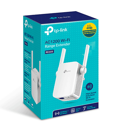 TP-LINK RE305 - Repetidor de señal WiFi, AC1200, 2.4GHz (300Mbps) y 5GHz (867Mbps) , Indicador Inteligente de Señal, Modo punto de acceso, 2 antenas externas, 1 puerto 10/100Mbps Ethernet (RJ45)
