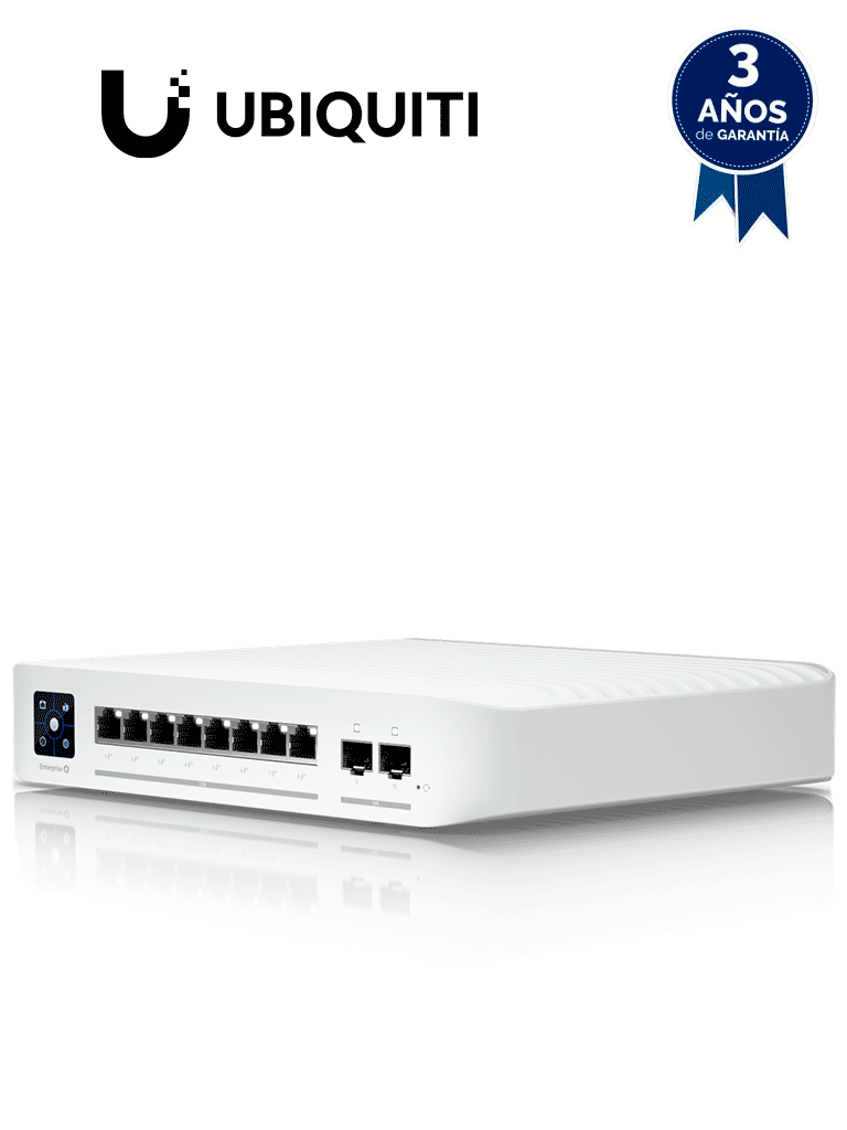 UBIQUITI USW-ENTERPRISE-8-POE - Switch capa 3 Administrable/ 8 puertos 2.5 GbE PoE/ 802.3at PoE/ 2 puertos 10G SFP+ — UniFi · SKU UBI3720012