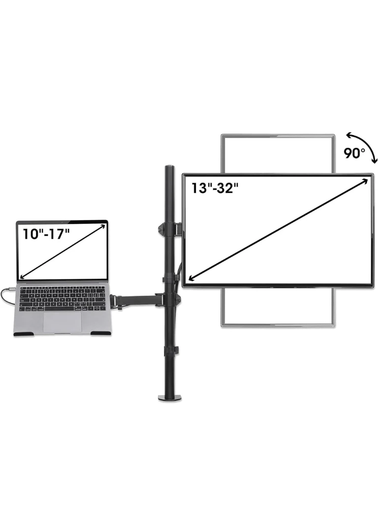 TCE LMG25NB - Soporte de Escritorio Combinado para Monitor de 13" a 32" y Laptop de 10 a 17" , Carga Máxima Monitor 8Kg ,  Ajuste de Inclinación y Rotación