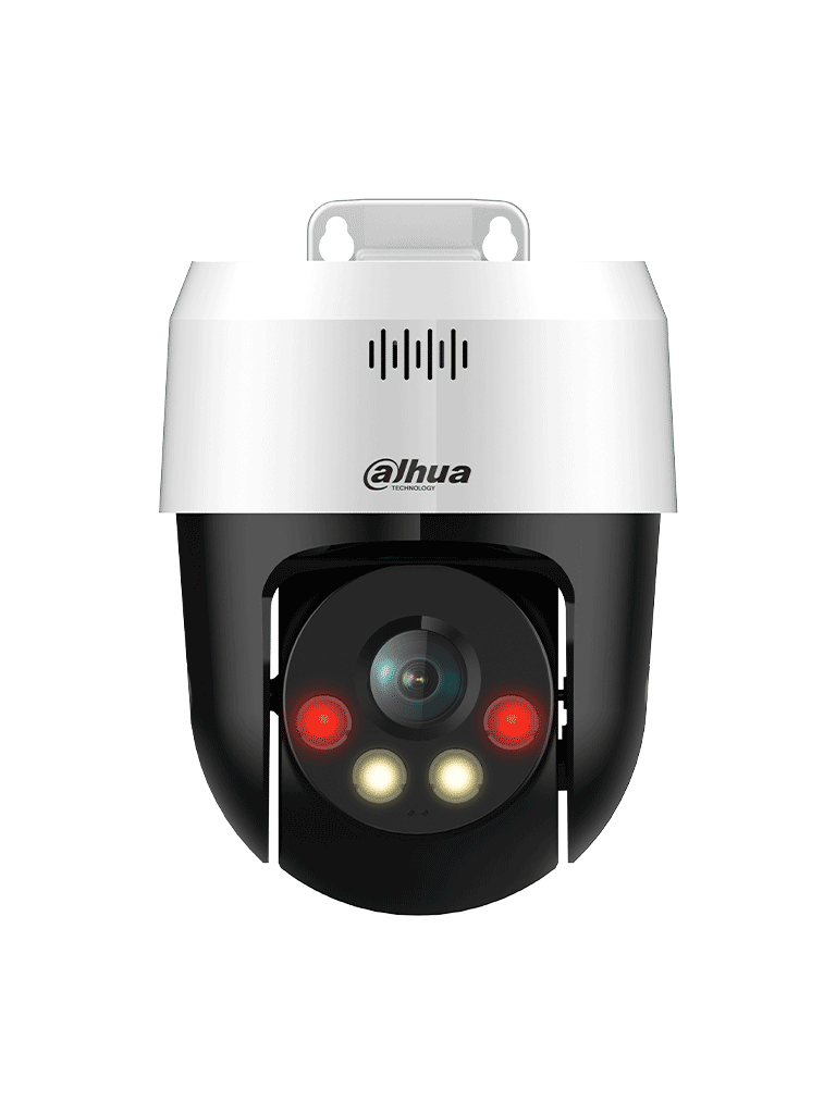 DAHUA DH-SD2A300NB-GNY-A-PV-0400 - Cámara IP PT de 3 MP con Full Color y Disuasión Activa, iluminador dual inteligente, lente fijo, alcance de 30m con IR y luz visible, audio bidireccional, protección IP66, PoE y ranura para microSD.