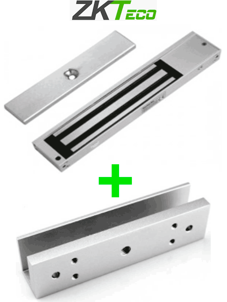 ZKTECO LM200LEDSU - Paquete de contrachapa magnética de 200 Kg a 12 VDC con señal NC que incluye soporte en U para colocación en puertas de vidrio — ZKTeco · SKU ZKT0850008