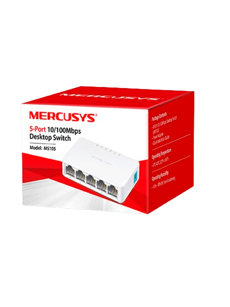 MERCUSYS MS105 -   Switch no administrable para escritorio con 5 puertos 10/100 Mbps, diseño compacto y función Plug and Play.