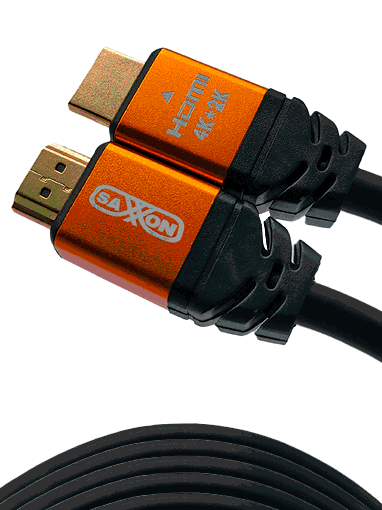 SAXXON SX100HDC - Cable HDMI de 10 metros de alta velocidad / Versión 2.0 / Resolución 4K / Canal de retorno de audio (ARC) / Video 3D / Blindado para reducir interferencias / Chapado en oro / Alta resistencia y durabilidad.