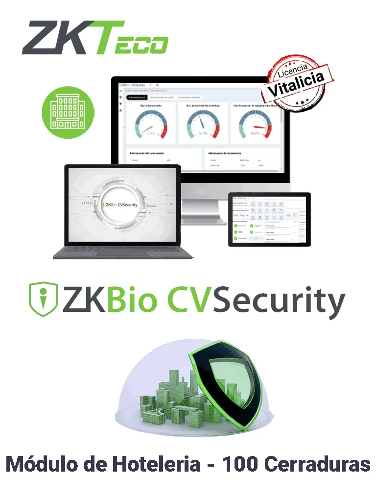 ZKTECO ZKBIOCVHOTELP100 - Licencia para Modulo de Hoteleria BioCVsecurity Capacidad 100 Cerraduras Hoteleras