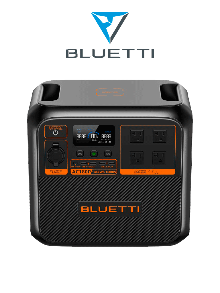 BLUETTI AC180P- Estación de energía portátil / 1800 W - 1440 Wh / Tecnología LiFePo4 / 3500 ciclos / modo Power Lifting / Carga mediante panel solar