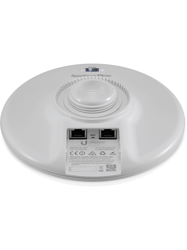 UBIQUITI NANOBEAM AC NBE-5AC-GEN2 - Radio Airmax AC GEN2 5.8GHz para exteriores con antena integrada de 19 dBi, MIMO, potencia de 26 dBm y rendimiento de hasta 450 Mbps.