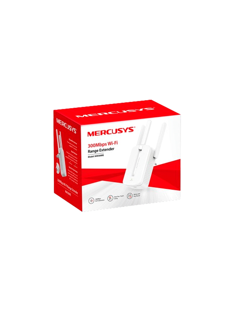MERCUSYS MW300RE -Repetidor de cobertura WiFi N con tecnología MU-MIMO, velocidad de 300 Mbps en 2.4 GHz, 3 antenas externas y botón WPS.