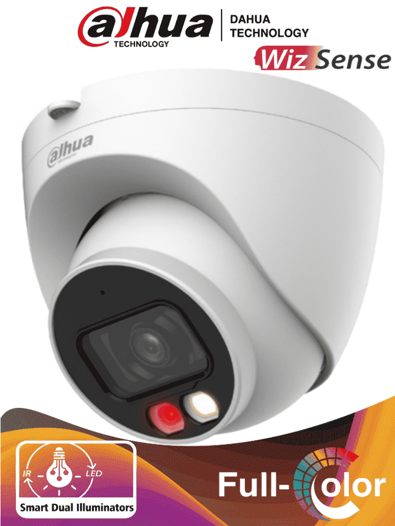 DAHUA IPC-HDW2249T-S-IL - Cámara IP Domo de 2 Megapixeles/ Con Iluminador Dual Inteligente+Full Color/ WizSense/ Lente de 2.8mm/ 107 Grados de Apertura/ 30 Mts de IR y Luz Visible/ Microfono Integrado/ WDR/ Ranura para Micro SD/ SMD Plus/ PoE/ — Dahua Technology · SKU DHT0040119