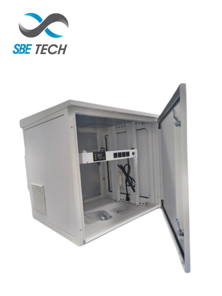 SBE TECH SBE-FRT9UR - Gabinete Exterior 19" 9 UR / Alto 60 cm / Ancho 60 cm / Profundidad 55 cm / Acero Galvanizado / Pintura Electroestática / Color Gris / IP54 /  INCLUYE 1 HERRAJE PARA FIJACION A PARED, TORRE  O POSTE