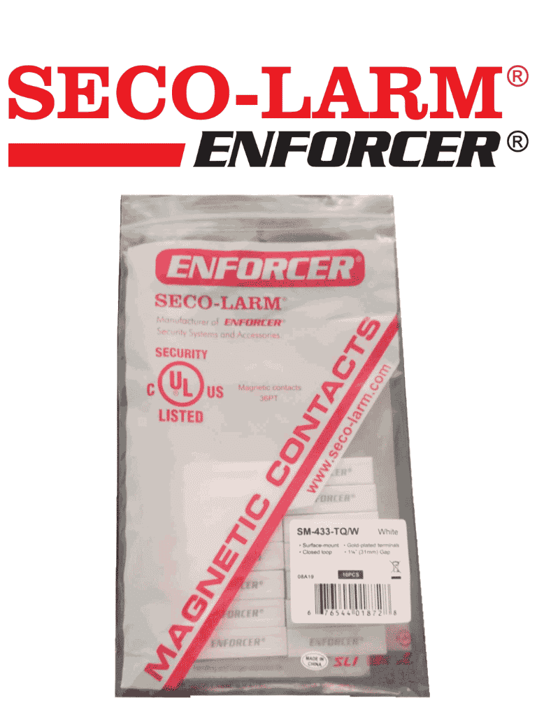 Seco-Larm 10PKW  -Paquete de 10 Contactos magnéticos SM433TQ/W  BLANCOS de sobreponer 1-1/4" (31mm) Gap Compatible paneles DSC / RISCO / BOSCH
